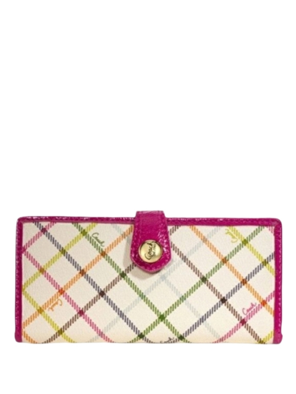 💗 Y2K Coach Peyton Tattersall Plaid Multicolored Pink ID Credit Card Wallet